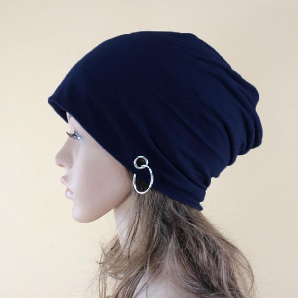 

missky women men beanies autumn winter warm knitted cap solid color metal ring beanie cap