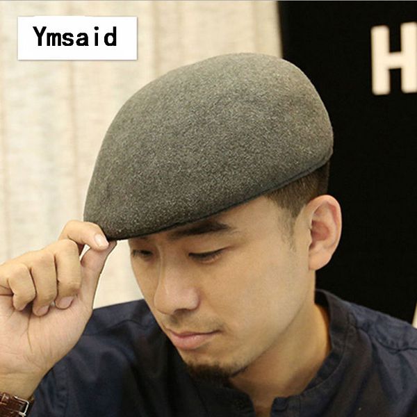 

ymsaid 2017 men's luxury real casual high imitation wool winter beret cap cabbie newsboy flat hat gatsby gentleman hats, Blue;gray