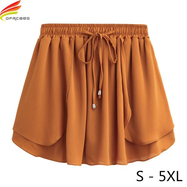 

лето 2018 женщин шорты юбки плюс размер s - 5xl женские мини шифон шорты высокая эластичная талия тонкий линия короткие feminino, White;black