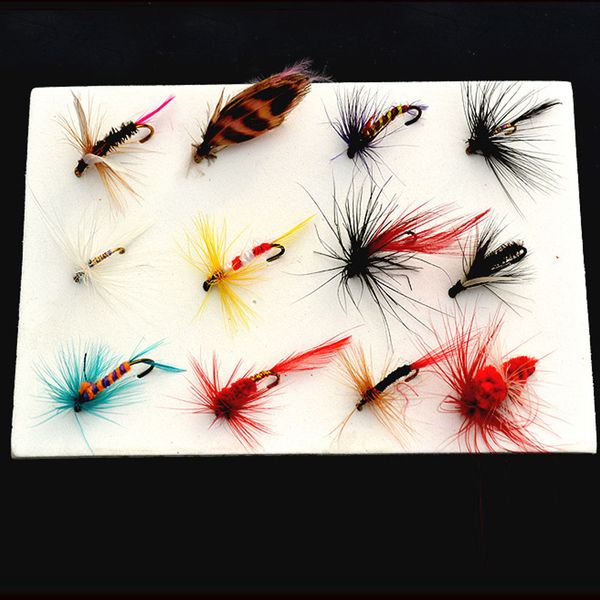 

12 pieces /set nymph fly trout fly fishing baits fly fishing lure set insect style artificial bait with feather single hook