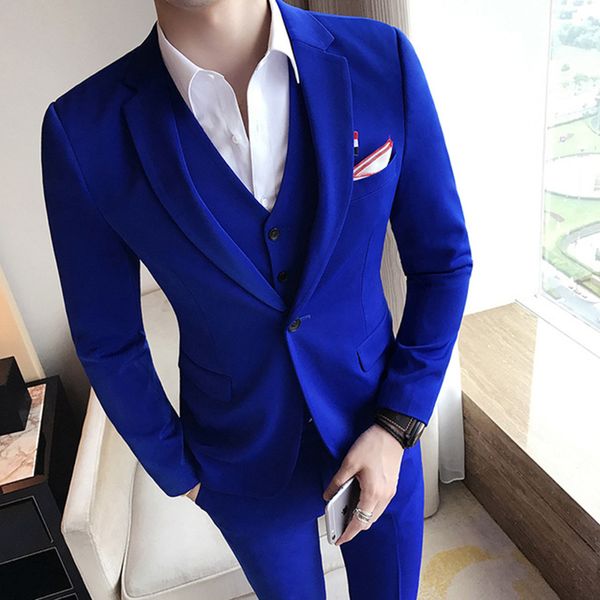 

2018 royal blue mens suit 3 pieces solid mens classic wedding suits for men prom slim fit xs-6xl vestito terno smoking masculino, White;black