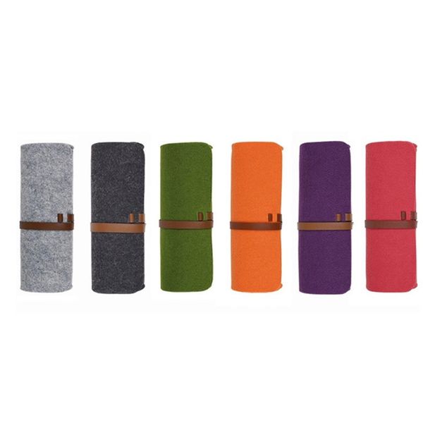 

large capacity handmade felt pencil case bags roll pouch makeup cosmetic brush pen storage box bag school spplies