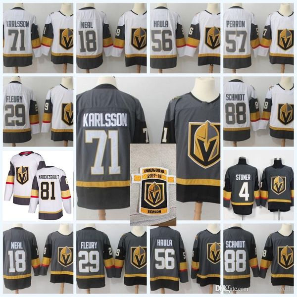 

Mens #56 Erik Haula White 2018 Inaugural patch Vegas Golden Knights Jonathan Marchessault Fleury Nate Schmidt James Neal Ice Hockey Jersey