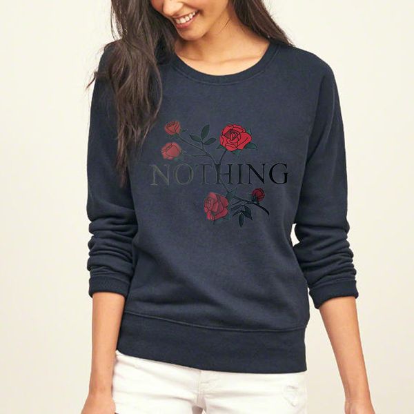 

new arrival funny nothing letter print sweatshirt kawaii rose printing hoodies women 2017 autumn winter casual fleece tracksuits, Black