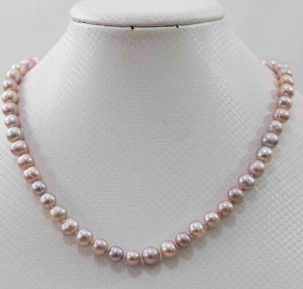 Bonita! 7-8mm rosa roxo Akoya Cultivadas Pearl Necklace 18 