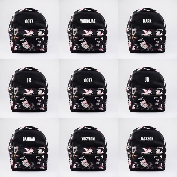 

youpop kpop got7 mark yugyeom jackson jr album pu bag floral pattern jewelry admission package new fashion backpack bags sjb685, Black;white