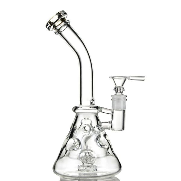 Glass Beaker Bongs Hookahs Chuveiro Percácido Fab Fab Ovo Reciclador Bong 9 Polegada Swiss Pérc Dab Rig Rig 4mm Espesso Limpar Waterpipe para fumar MFE09 14 Junta feminina