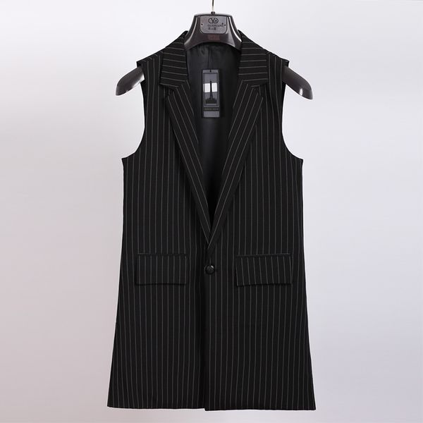 

2018 new men's clothing hair stylist gd fashion handsome british stripe middle length vest cloak singer costumes, Black;white