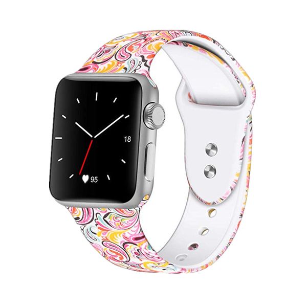 

ashei floral printed silicone bands band 40mm 44mm 42mm 38mm replacement wrist strap series 4 3 2 1, Black;brown