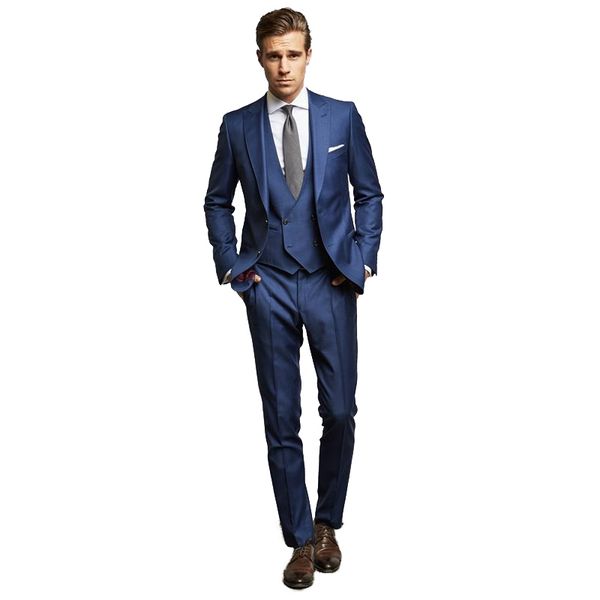 

navy blue men suits groom tuxedos custom made wedding suits double brested groomsmen blazers 3 pieces jacket pants vest peaked lapel, Black;gray
