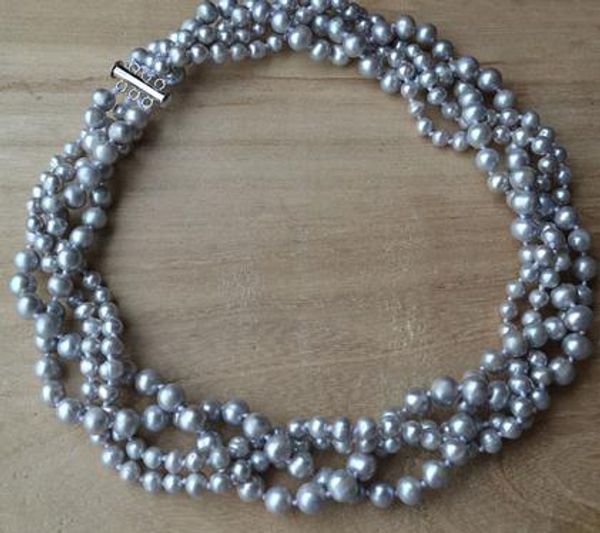 

new arriver genuine pearl jewellery,18inches 5-8mm genuine gray color freshwater pearl necklace,magnet clasp, Black