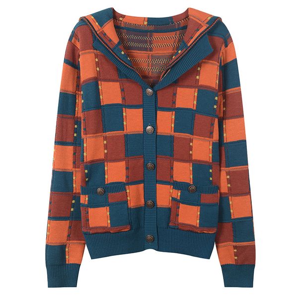 

2018 new style vintage plaid women sweater loose knitted long sleeves women cardigans 41, White;black