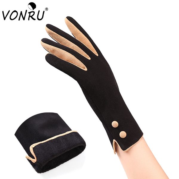 

vonru latest fashion elegant suede gloves women winter stitching fitness screen sensor female gloves mittens guantes mujer, Blue;gray