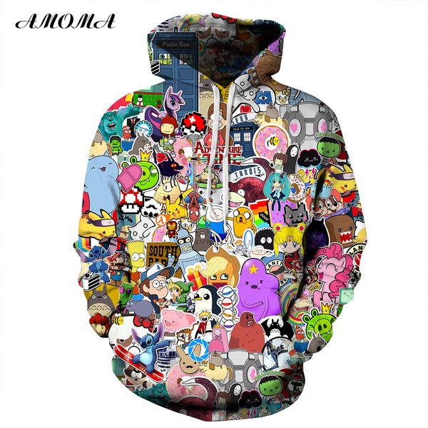 

amoma realistic 3d digital print pullover hoodie hooded sweatshirt zoo, Black