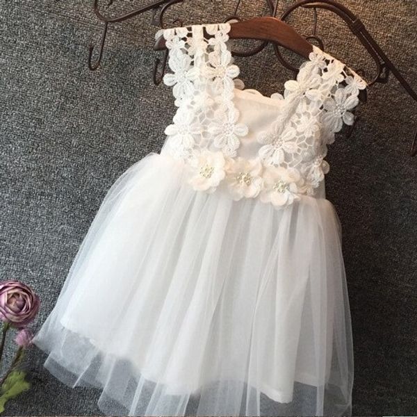 

vieeoease girls dress flower kids clothing 2018 summer fashion sleeveless vest lace tutu princess party dress ku-137, Red;yellow