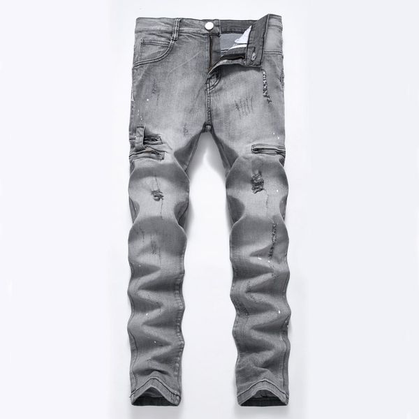 

solid hole fashion jeans for men casual pockets summer winter fall denim jeans men masculino plus size, Blue