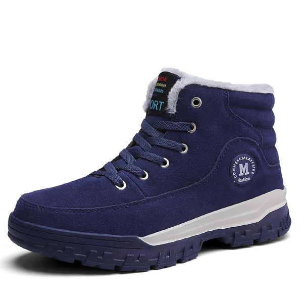 

men's ankle boots big size 39-45 autumn winter warm fur men snow boots lace-up men casual shoes blue botas hombre, Black