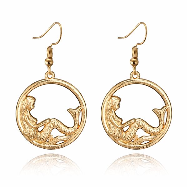 

shellhard mermaid pendant earring fashion charm geometric dangle oorbellen gold color big round drop earring brinco jewelry gift, Silver