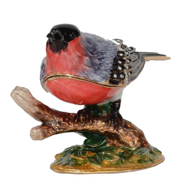 

bullfinch bird trinket box jewelry container bird decoration creative gift for lovers metal tabletop, Black;white