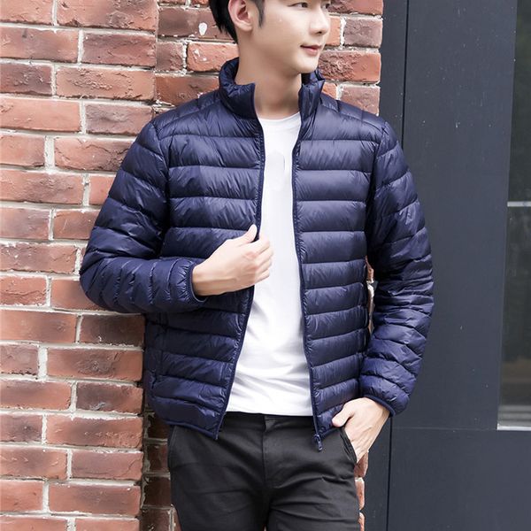 

2018 new men's jacket coats autumn winter warm parka lightly stand collar zipper casual male outwear down coat mens clothing, Black