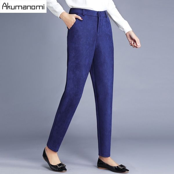 

wholesale-winter full length harem pants suede fabric solid black burgundy royal blue zipper trousers women trousers panty plus size, Black;white
