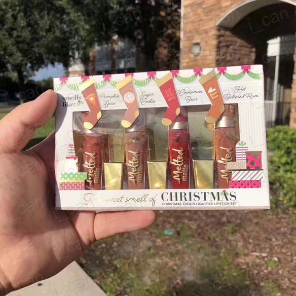 

Drop hipping 2018 chri tma gift new makeup the weet mell of chri tma treat liquified lip tick et 4 color melted matte lipglo kit