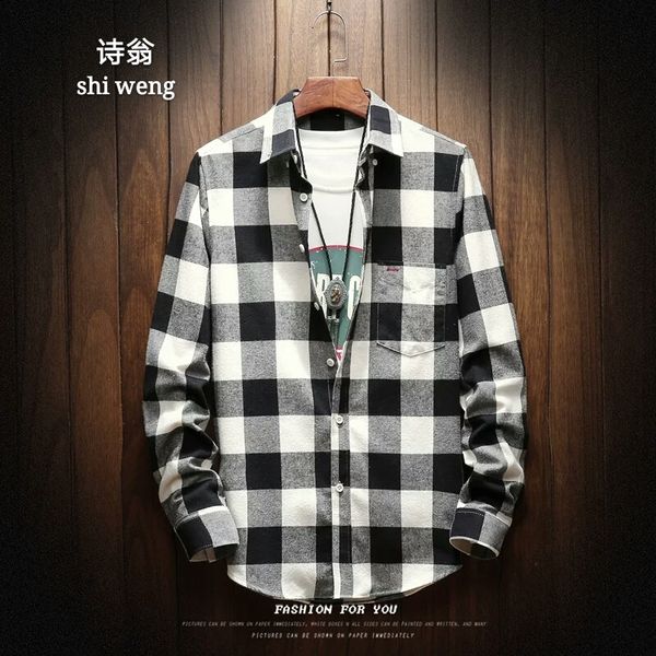 

men plaid shirt 2018 new autumn winter flannel casual shirt men shirts long sleeve chemise homme cotton male check shirts, White;black