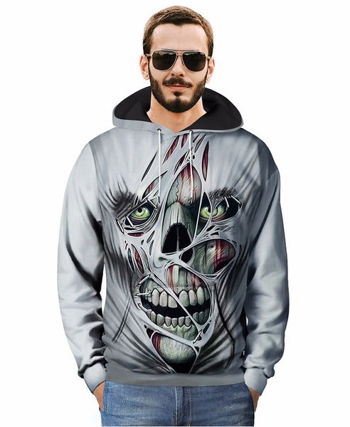 

creative horror ghoul 3d printing hooded sweater loose large size male, Black