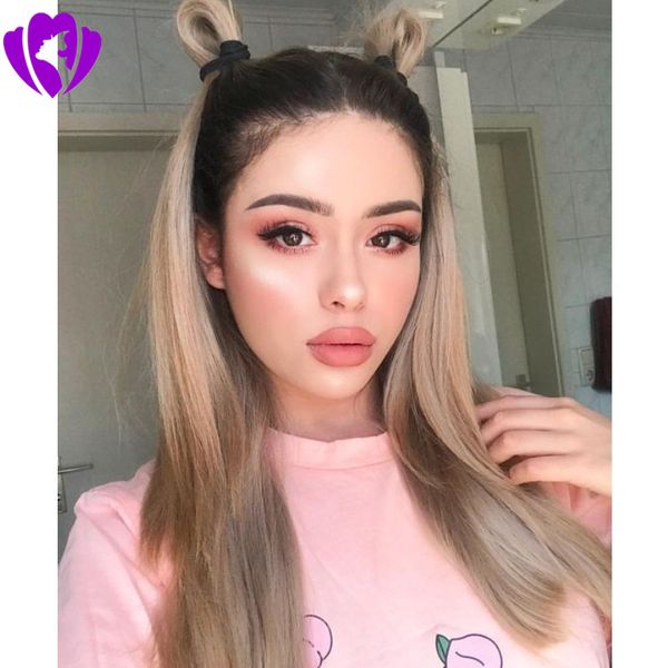

Blonde Ombre Color Long with Natural Haire Synthetic Front Wigs for Women Glueless Straight Lace Wig, Natural color
