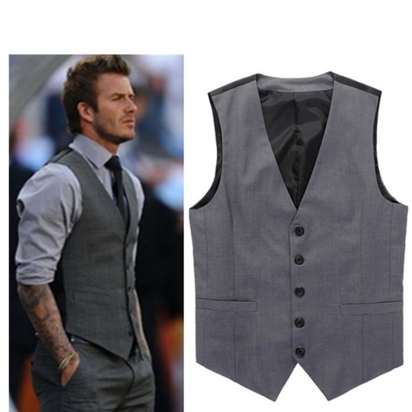 

2017 grey slim fit dress vests for men david beckham formal mens suit wedding sleeveless jacket blazer chaleco hombre, Black;white