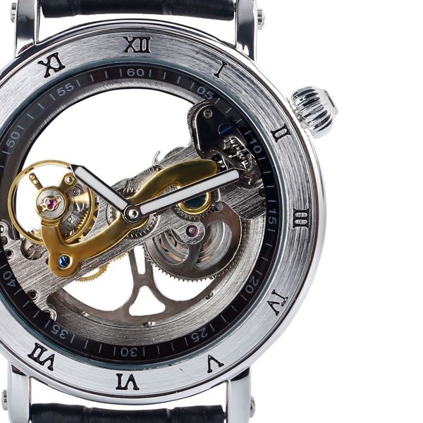 

auto mechanical watches men wristwatches special design black/brown transparent cool male clock hour relogios masculino gifts, Slivery;brown