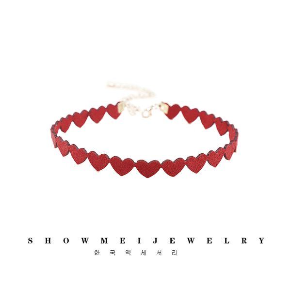 

fashion red leather heart choker necklace suede cocktail false collar chocker necklaces for women, Golden;silver
