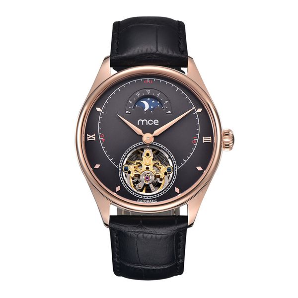 

new arrival mce stainless steel case automatic skeleton men watches, Slivery;brown
