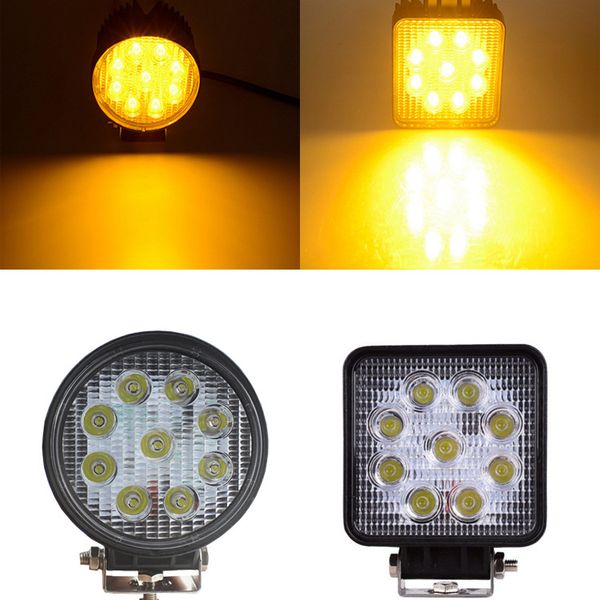 

pampsee 2pcs 4inch 27w 2000lm 2000k led work light spot flood near far working lamp yellow driving bulb for tractor boat offroad