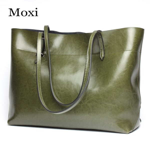 

moxi large capacity women handbags england style genuine leather female shoulder tote shopping bag oil wax cowskin hand bags