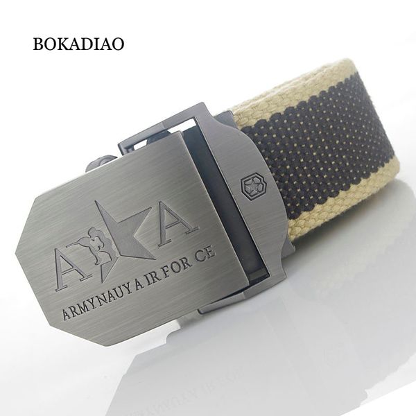 

bokadiao men&women canvas belt luxury metal buckle jeans belt black army tactical belts for women waistband strap male, Black;brown