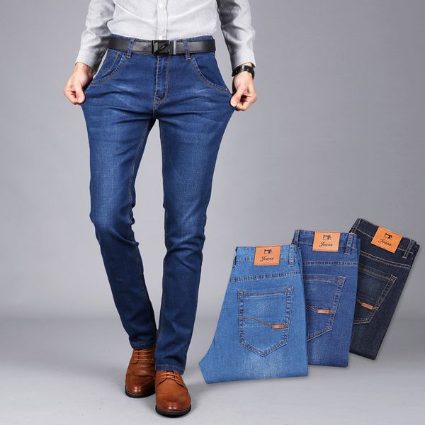 

2018 spring and summer new style jeans men's body straight men business jeans streched elastic men's jeans pants, Blue