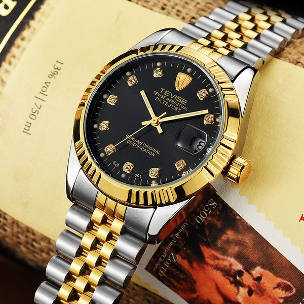 

tevise waterproof semi-automatic mechanical watch men brand watch fashion luxury wristwatch luminous sport casual watches c18111601, Slivery;brown