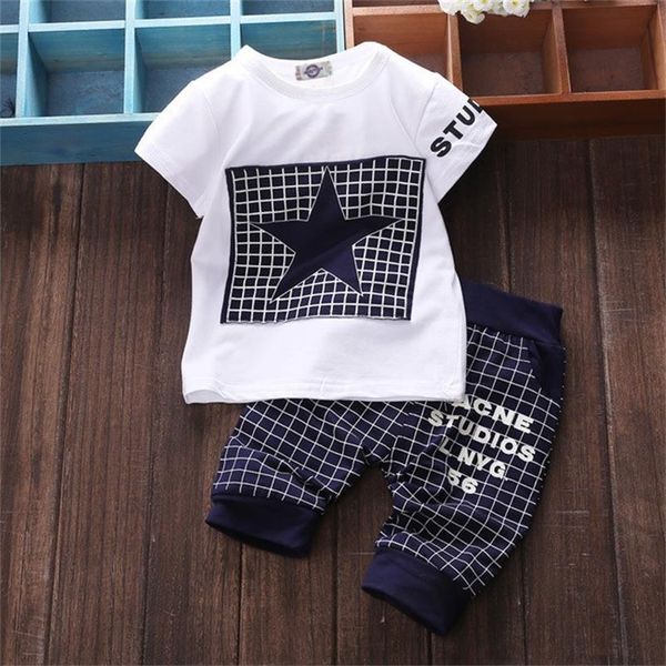 

baby boy clothes brand summer kids clothes sets t-shirt+pants suit star printed clothes newborn sport suits, White