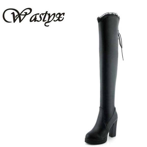 

wastyx new 2019 shoes women boots autumn thigh high boots high heels shoes winter women over the knee mujer botas big size, Black
