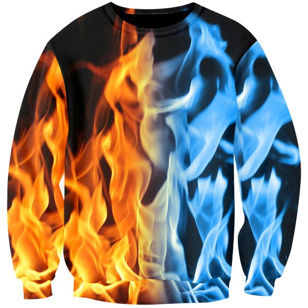 

cloudstyle 2018 new design hoodies men/women ice and fire print sweatshirts hipster casual streetwear 3d hooded without hat, Black