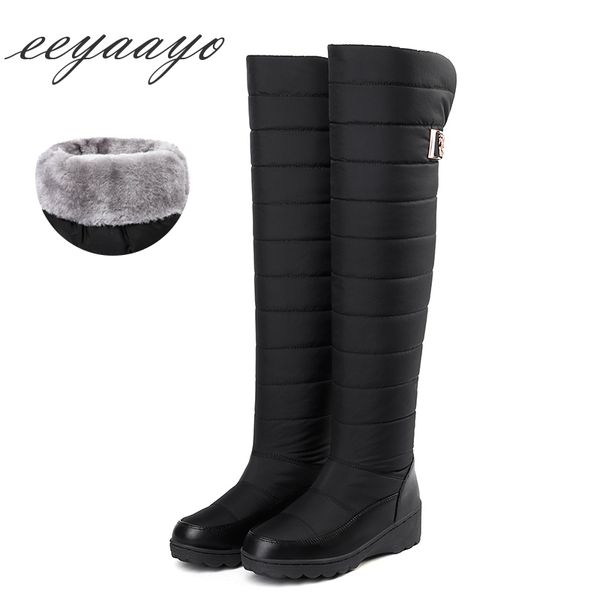 

2018 new winter women over-the-knee boots wedge middle heel metal decoration ladies women shoes black down snow boots