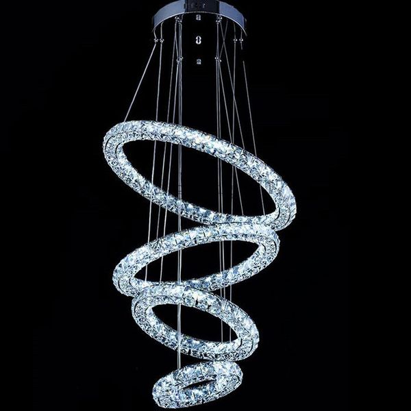 Moderno grande lustre LED de cristal 4 anéis Lustres Lustres Luminária Suspensão de luz Lumiere Lâmpada de círculos de iluminação LED 87 W