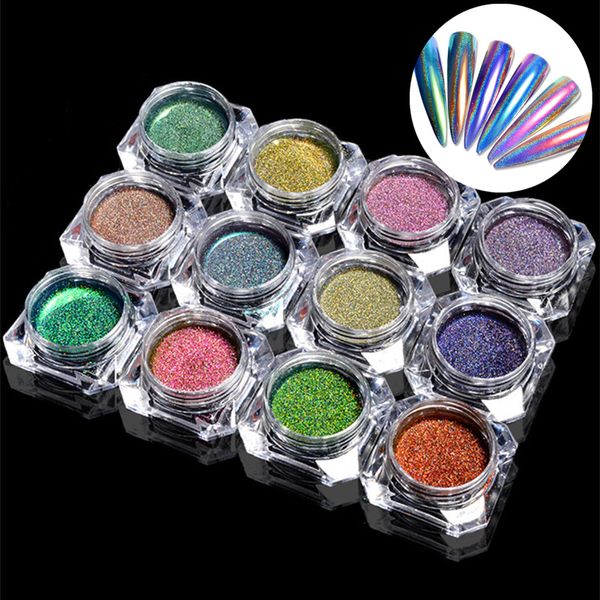 

1box peacock holographic chameleon nail glitter powder mirror laser chrome pigment diy manicure nail art decorations 0.2g, Silver;gold