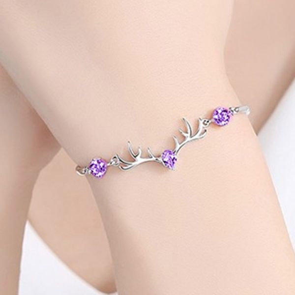 

genuine deer elk antlers charm chain link women bracelet clear bracelet jewelry, Black