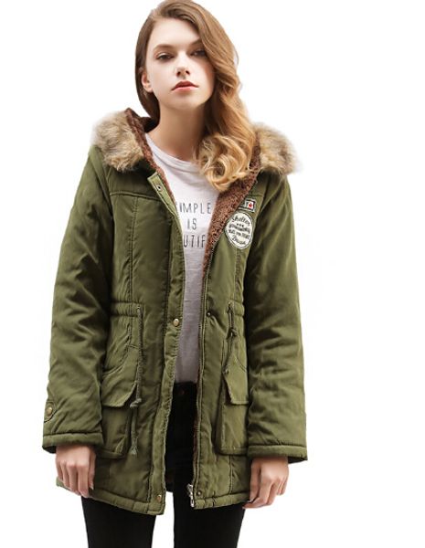 

Winter Women Thick Warm Woolen Down Jackets Long Hooded Pockets Slim Fits Coats