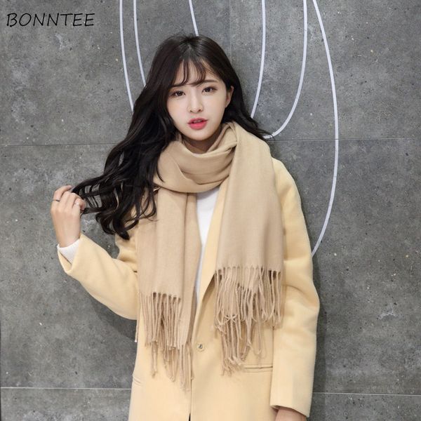

scarves women 2018 solid trendy elegant retro tassel shawl winter cashmere scarf knitted thicker womens simple all-match scarfs