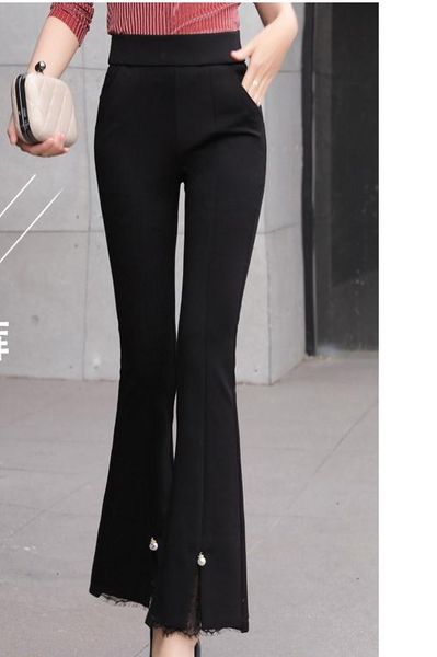 

2018 new style spring high waist flares elastic nine casual pants female trousers, Blue