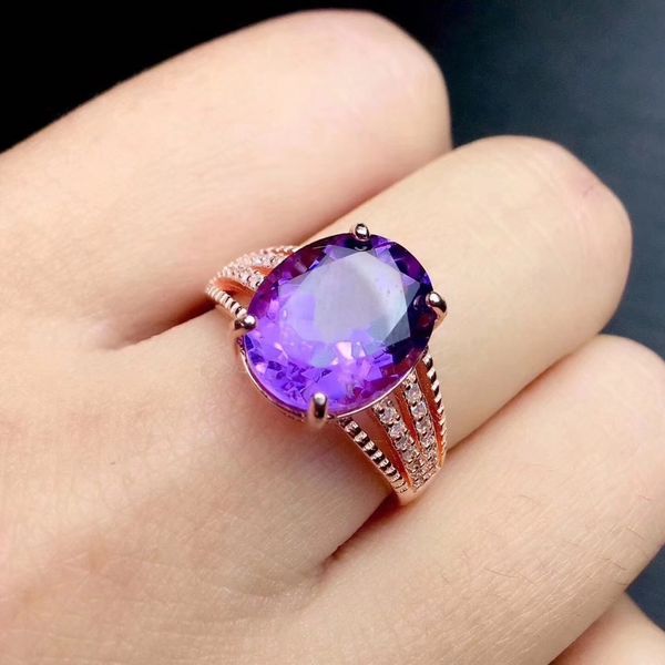 

natural real amethyst ring 925 sterling silver 9*11mm gemstone for men or women rings fine jewelry, Golden;silver