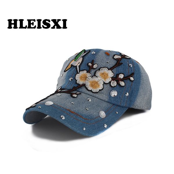 

hleisxi fashion snapback lady denim adjustable summer baseball cap casual women caps floral brand hat design gorras, Blue;gray